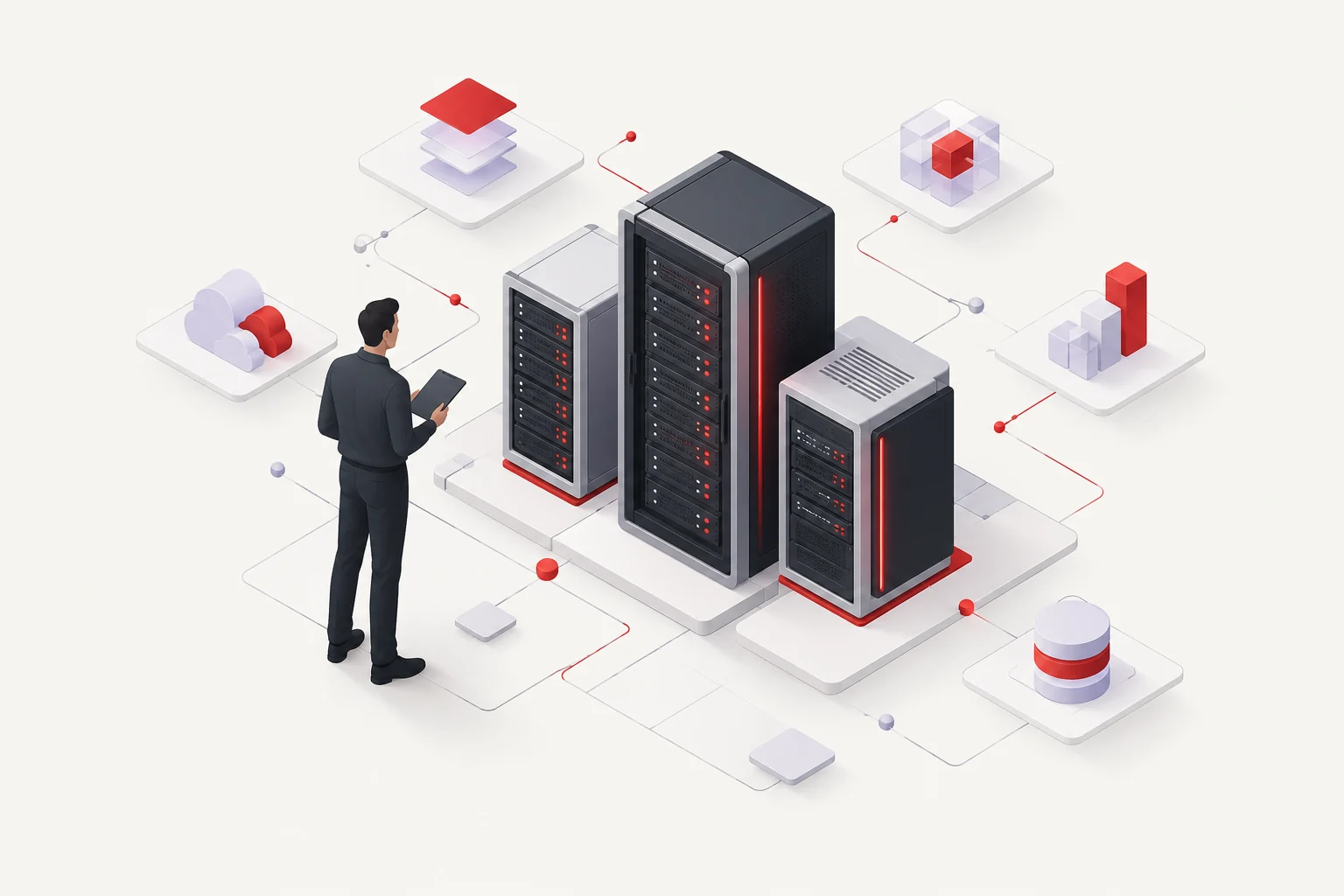 A planner arranging modular servers and network connections.
